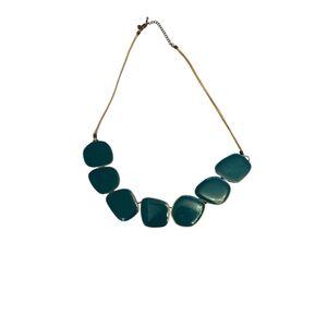 Lia Sophia Necklace Green Copper Suede Statement Boho 12.5" Retired EUC